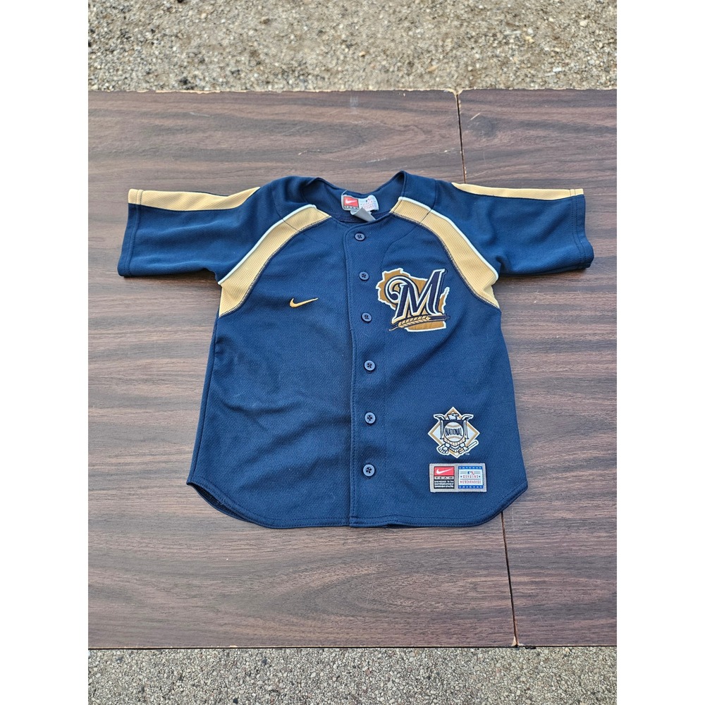 Nike Milwaukee Brewers MLB Jersey Toddler Size 4 Navy Blue Gold Button Front